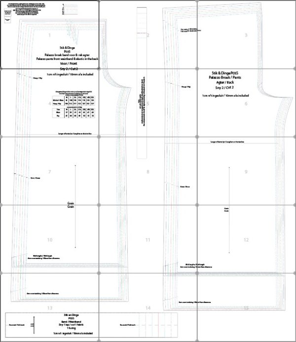 P03S Palazzo Broek pdf patroon, band voor en rek agter, Lang en Midi lengtes, Standaard groottes S-4XL Eng & Afr (A4, A3, A0). Geweefde stowwe. - Image 4