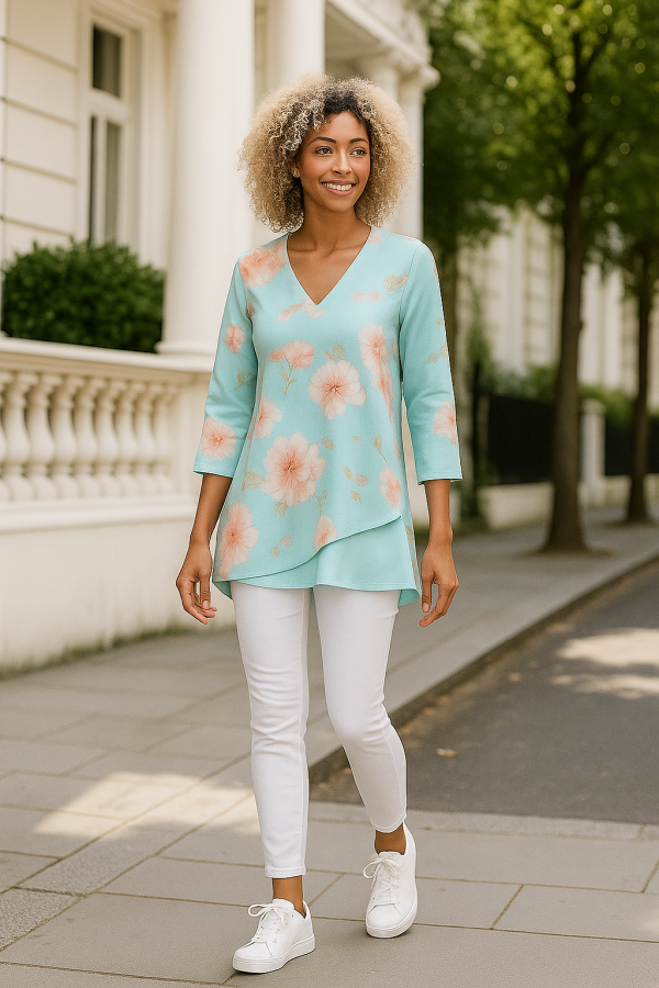P30S Tralala Top met kort en 3/4 moue, pdf pattern Standard sizes S-4XL (A4, A3, A0) Eng. & Afr & French. Geweefde stowwe.