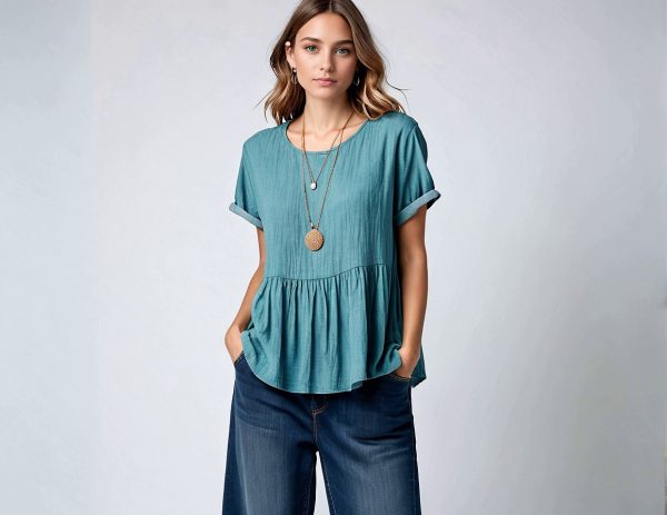 P58S Ella pdf Sewing Pattern, Lospassende Top met ingeplooide onder deel, Standard sizes S-5XL, A0,A3,A4, English & Afrikaans.